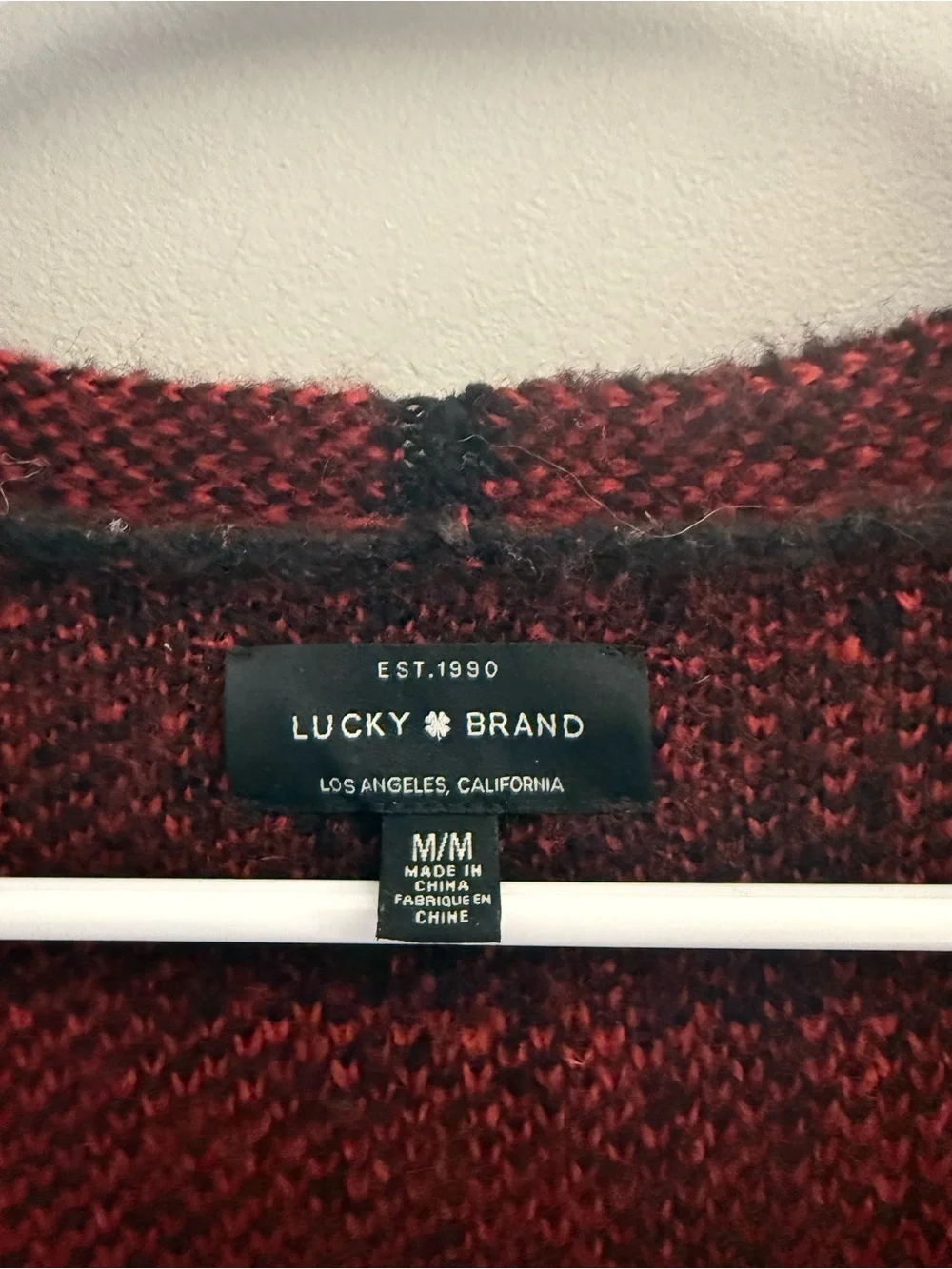Lucky Brand Woman’s Black Red Buffalo Plaid Cardigan Sweater SZ M Long Pockets - Picture 5 of 10